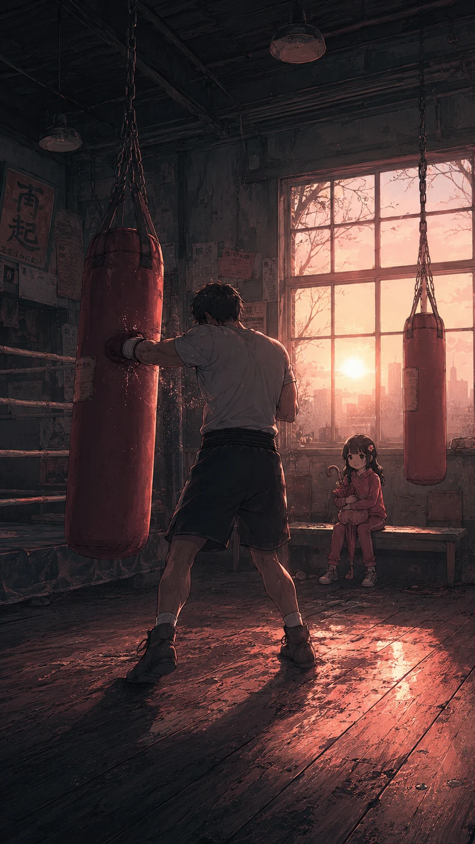 An empty gym at dawn — Rising Fighter game art